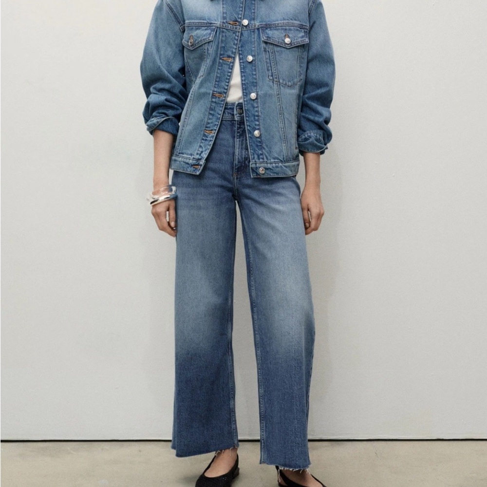 Mango High-Rise Frayed-Hem Wide-Leg Ankle Jeans "Catherine" Culotte Size 4